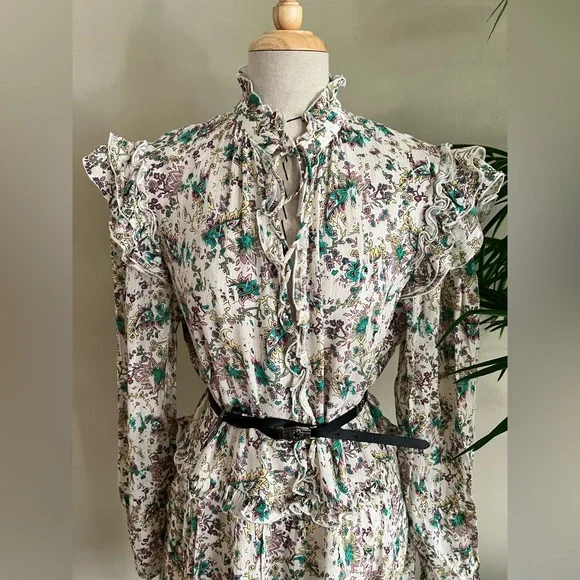 Berenice Paris Floral Ruffle Mini Dress S/M Boho Romantic - Picture 2 of 10